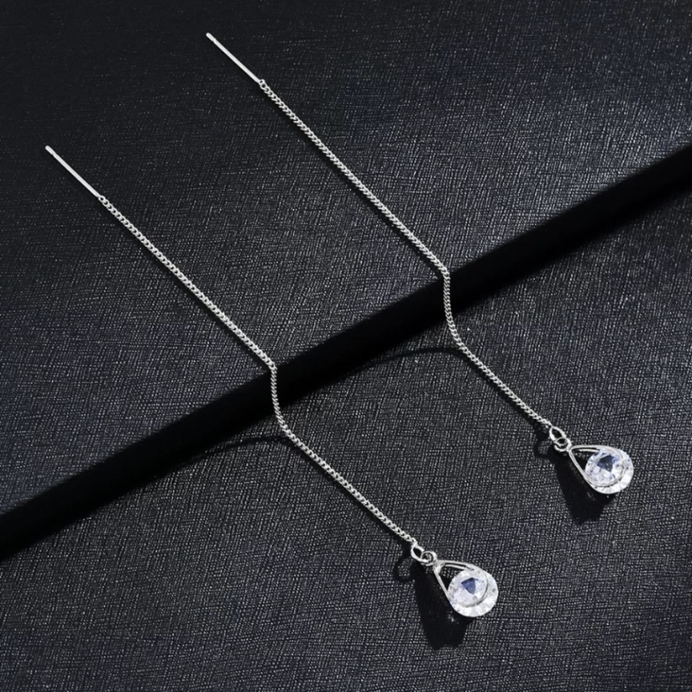 New Sterling silver tassel diamond earrings - Picture 3 of 6